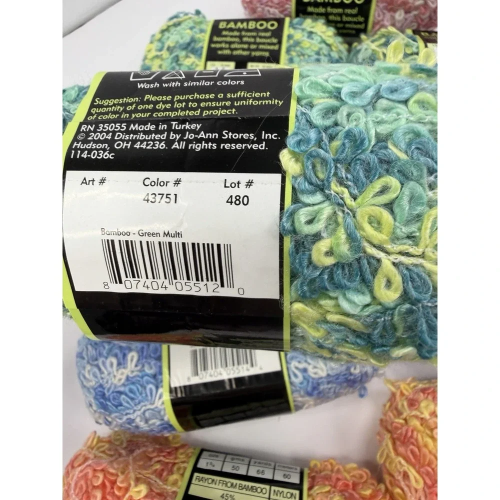Lot of 9 Sensations BAMBOO Bouclé Yarn - Coral/Yellow Joanns Blue Green Pink